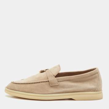 Pre Owned Loro Piana Beige Suede Summer Charms Walk Slip On Loafers Size 38