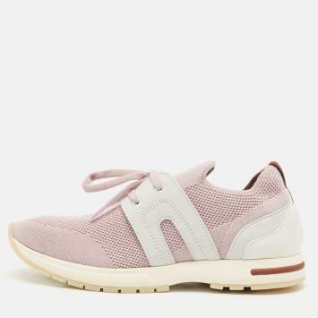 Loro Piana Pink Knit Fabric 360 LP Flexy Walk Sneakers Size 37