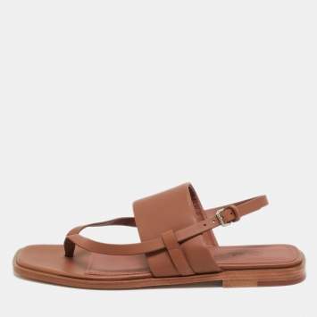 مملوكة مسبقًا Loro Piana Brown Leather Flat Slingback Sandals Size 38.5
