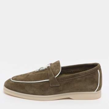 مملوكة مسبقًا حذاء لوفرز لورو بيانا سمر تشارمز سويدي أخضر مقاس 36