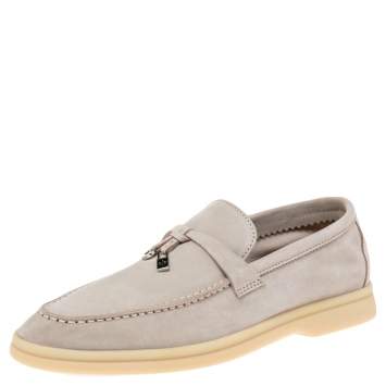 مملوكة مسبقًا Loro Piana Off White Suede Summer Charms Walk Moccasin Size 36