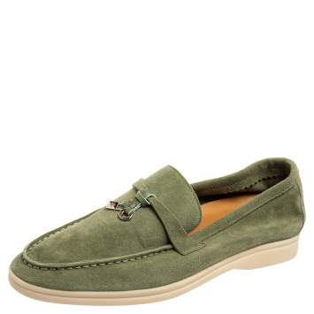 Pre Owned Loro Piana Mint Green Suede Summer Charms Walk Moccasins Size 40