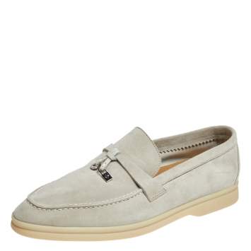 مملوكة مسبقًا Loro Piana Grey Suede Summer Charms Walk  Loafers Size 38 