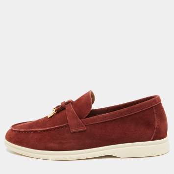 Pre Owned Loro Piana Burgundy Suede Summer Charms Loafers Size 36