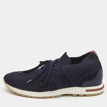 Pre Owned Loro Piana Navy Blue Fabric and Leather 360 Flexy Walker Sneakers Size 38