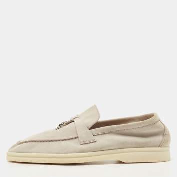 Pre Owned Loro Piana Light Grey Nubuck Leather Summer Charms Walk Loafers Size 39