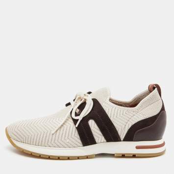 Pre Owned Loro Piana Beige/Brown Suede,Leather and Knit Fabric Flexy Walk Sneakers Size 38