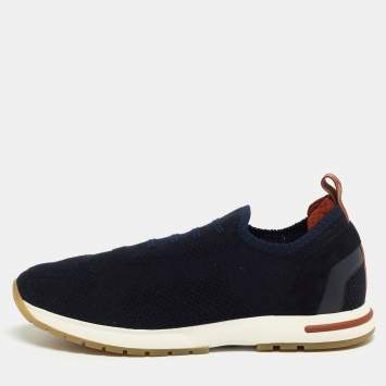 Pre Owned Loro Piana Navy Blue Knit Fabric 360 LP Flexi Walk Sneakers Size 38