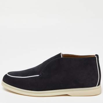 Pre Owned Loro Piana Black/White Suede Open Walk Boots Size 38