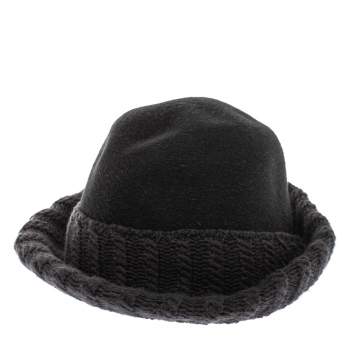 Pre Owned Loro Piana Charcoal Grey Rabbit Fur & Cashmere Knit Trim Fedora Hat Size S