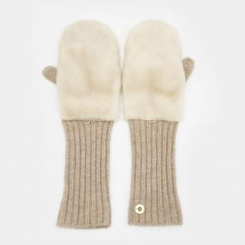 Pre Owned Loro Piana Beige Cashmere and Mink Gloves S