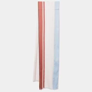 Pre Owned Loro Piana Pale Pink Striped Cashmere & Silk Shawl