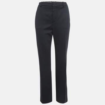 Pre Owned Loro Piana Black Stretch Wool Blend Straight-Leg Trousers M