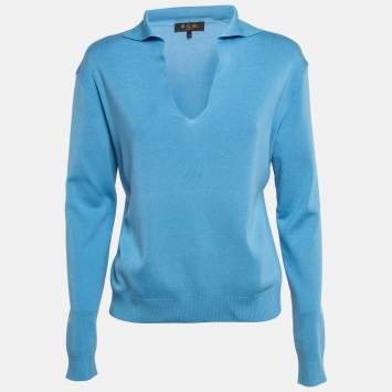 Pre Owned Loro Piana Blue Rib Knit Sorbonne Polo T-Shirt S