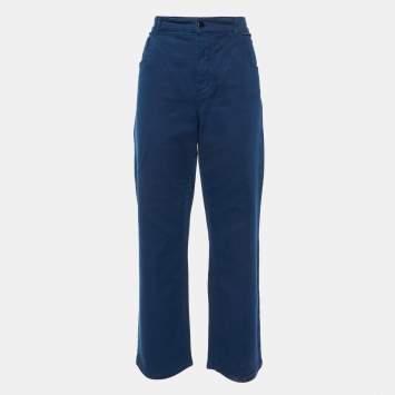 Pre Owned Loro Piana Navy Blue Denim Wide Leg Jeans M Waist 32"