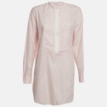 Pre Owned Loro Piana Pink Pinstripe Cotton Blend Tunic Top M