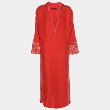 Pre Owned Loro Piana Coral Pink Cotton Kaftan Dress L