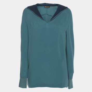 Pre Owned Loro Piana Blue Silk Hoodie XL
