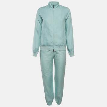 Pre Owned Loro Piana Green Linen Bomber Jacket and Joggers Set XS/S
