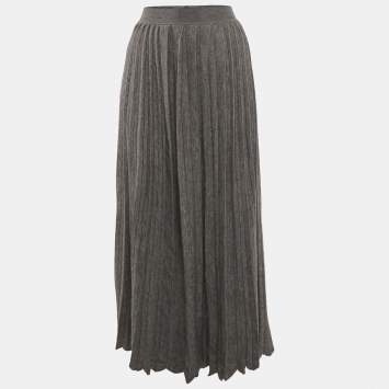 Pre Owned Loro Piana Grey Pleated Cashmere Knit Long Skirt S