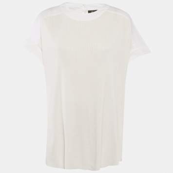Pre Owned Loro Piana Off-White/Ivory Linen and Silk Knit Tunic Top M 