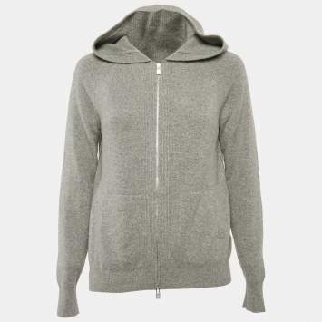 Pre Owned Loro Piana Grey Cashmere Knit Zip Up Hooded Jacket M