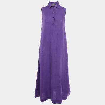 Pre Owned Loro Piana Purple Linen Sleeveless Long Dress M