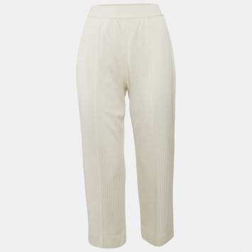 Pre Owned Loro Piana Off-White Silk Blend Rib Knit Trousers S