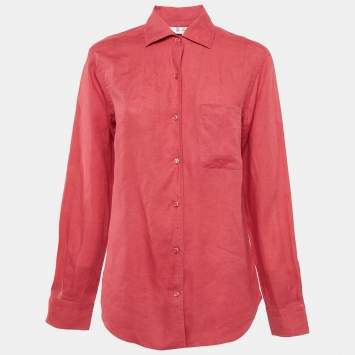 Pre Owned Loro Piana Red Linen Button Front Shirt S