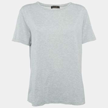 Pre Owned Loro Piana Grey Cotton Round Neck T-Shirt M