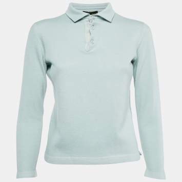 Pre Owned Loro Piana Light Blue Wool Blend Polo T-Shirt XL