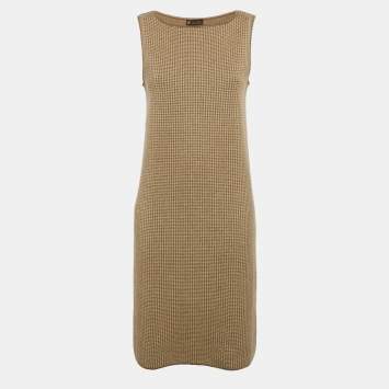Pre Owned Loro Piana Vintage Brown Houndstooth Cashmere Knit Short Dress M