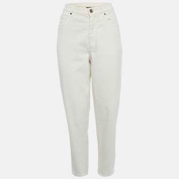 Pre Owned Loro Piana Off White Cotton The High Waist Curved Jeans S Waist 27"