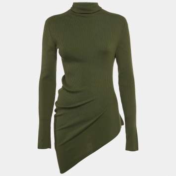 Pre Owned Loro Piana Green Rib Knit Turtleneck Asymmetric Jumper S