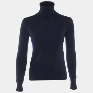 Pre Owned Loro Piana Navy Blue Cashmere Long Sleeve Turtle Neck Sweater XS