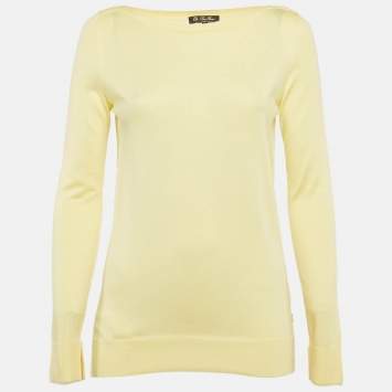 Pre Owned Loro Piana Yellow Silk Blend Boat Neck Pullover S
