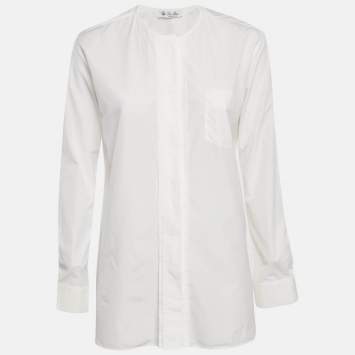 Pre Owned Loro Piana White Cotton Button Front Blouse S