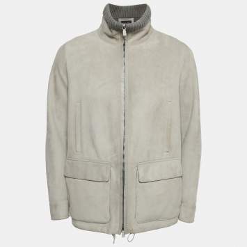 Loro Piana Grey Reindeer Suede Zip-Up Jacket XS