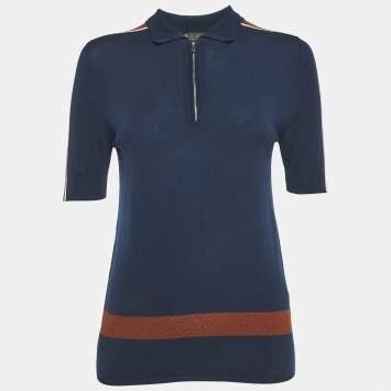 Pre Owned Loro Piana Navy Blue Wool Knit Zip-Up T-Shirt M