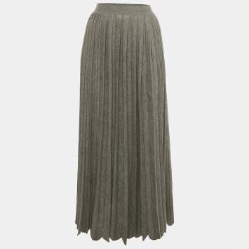 Loro Piana Grey Pleated Cashmere Knit Maxi Skirt L