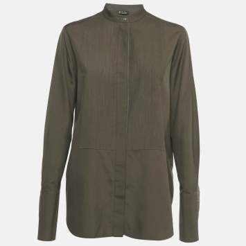 Pre Owned Loro Piana Olive Green Silk Carissa Tuxedo Shirt S