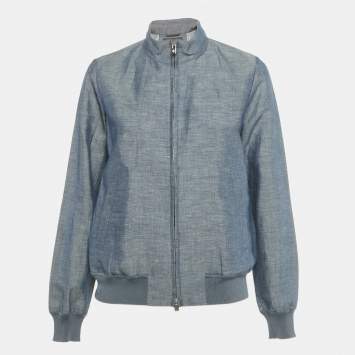 Pre Owned Loro Piana Blue Linen and Cotton Zip-Up Jacket S