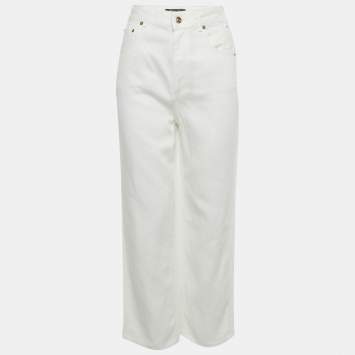 Pre Owned Loro Piana White Denim Wide Leg Jeans S Waist 25"