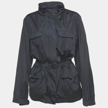 Pre Owned Loro Piana Navy Blue Silk Concealed Hood Travelers Jacket L