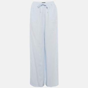 Pre Owned Lora Piana Light Blue Linen Wide Leg Graysen Trousers M