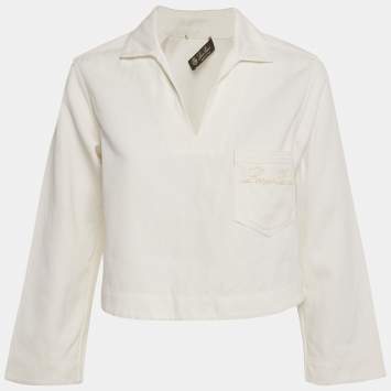 Pre Owned Loro Piana White Logo Embroidered Pocket Top S
