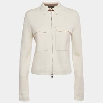 Pre Owned Loro Piana Off White Knit Zip -Up Jumper M