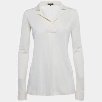 مملوكة مسبقًا Loro Piano Cream Jersey Collared Top S