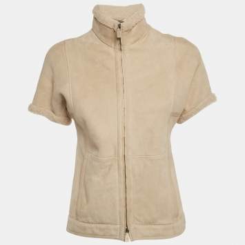 Pre Owned Loro Piana Beige Shearling Short Sleeve Jacket S