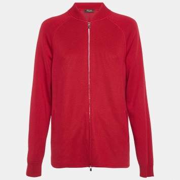 Pre Owned Loro Piana Red Silk & Cotton Knit Zip Up Cardigan M 
